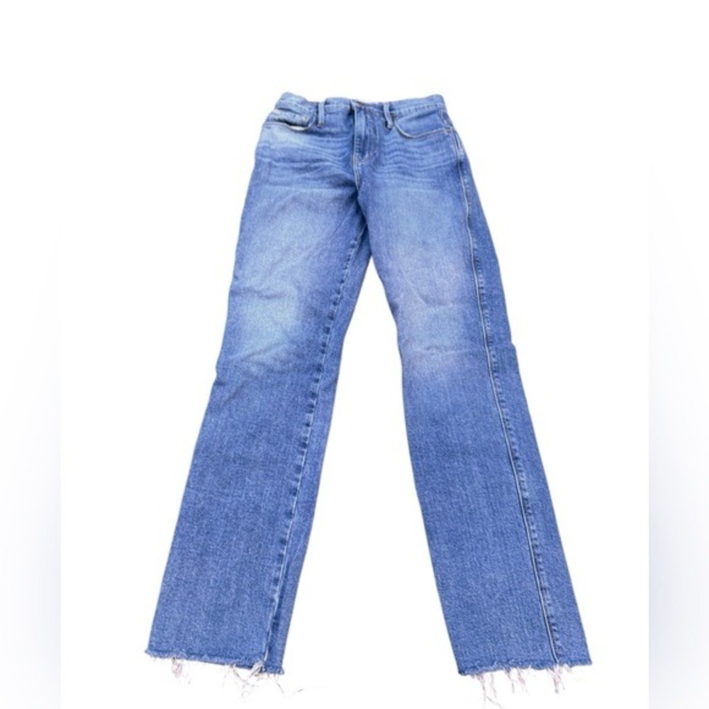 FRAME Le Sylvie Slim Straight Cropped Jeans Raw Hem Mid Rise Size 26 Blue EUC - Picture 6 of 16
